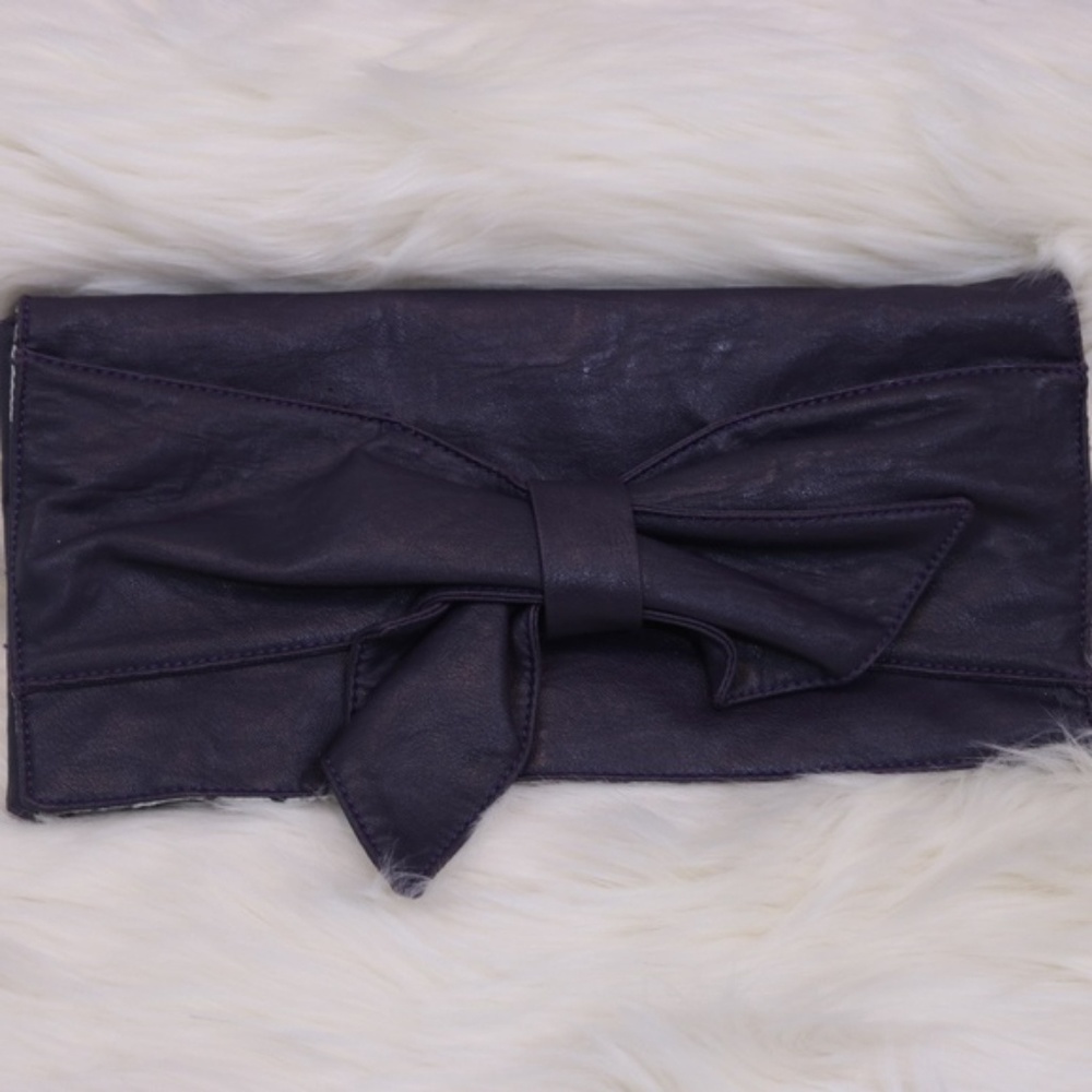 Amici Eggplant Purple Bow Clutch Bag